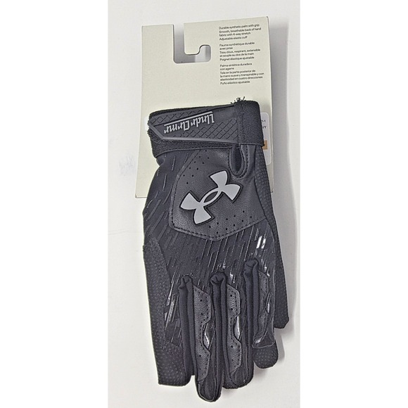 Under Armour UA Clean Up Youth Baseball Batting Gloves YS Black 4 Way Stretch - Picture 3 of 5